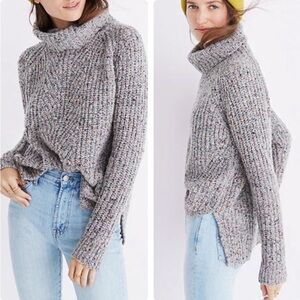 Madewell Sweater Turtleneck Ribbed Pullover Gray Chunky Wool Silk Size Small